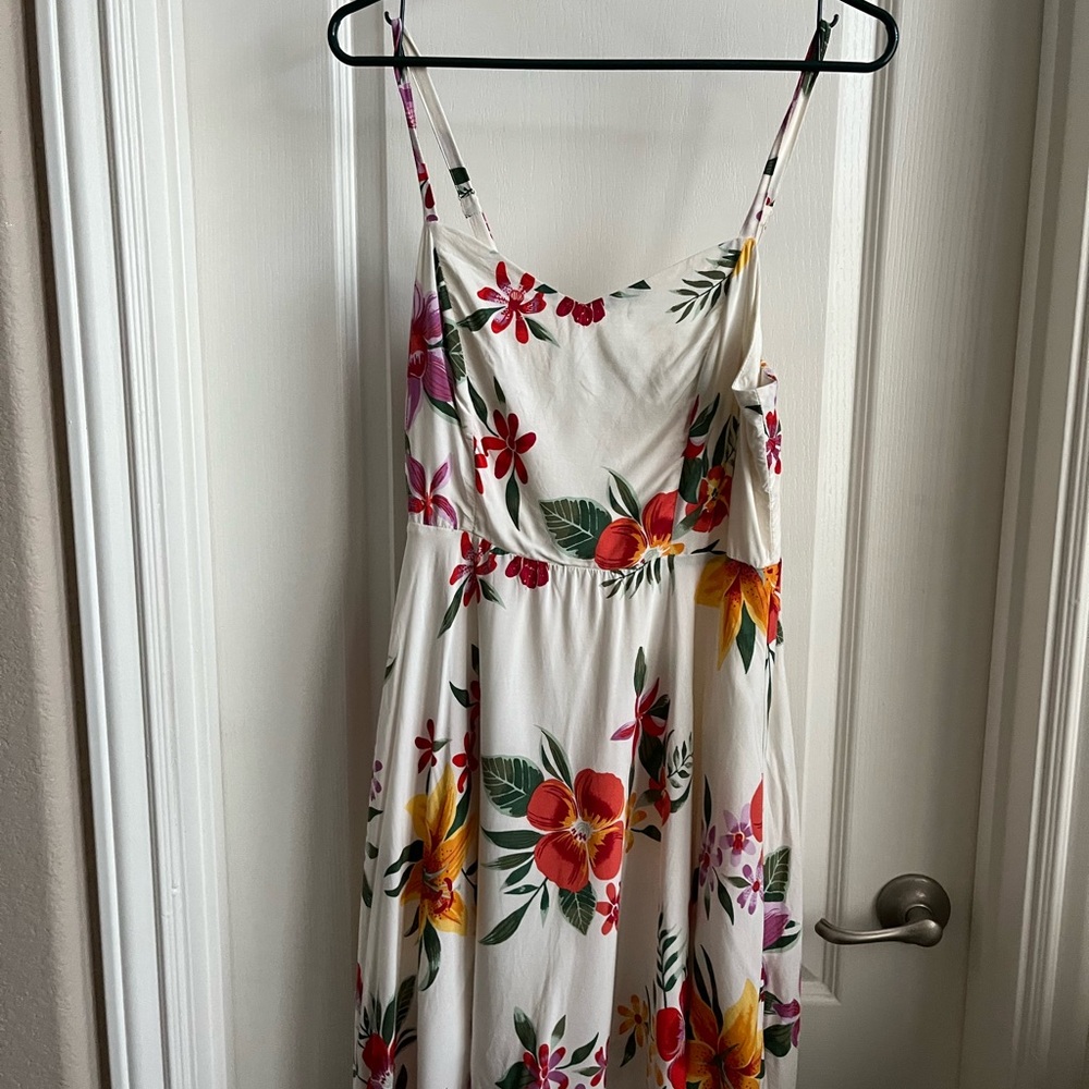 Old Navy Floral Spaghetti Strap Dress - White, Red, Yellow, Green